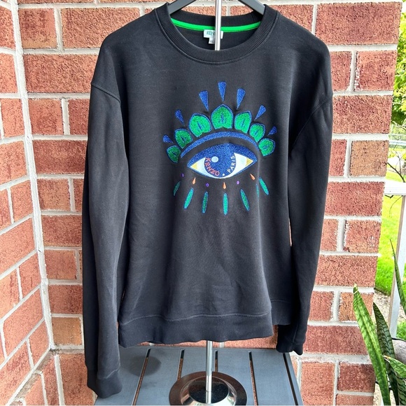Kenzo Black Crewneck Sweatshirt with Blue Eye Design SZ XXL - Picture 1 of 6